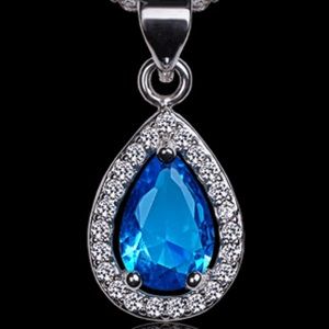 white gold plated Austrian blue jewel necklace